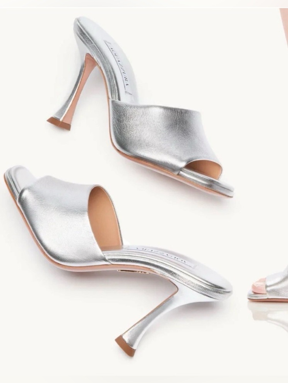 Aquazzura Violette 95 Silver Leather Mule Heels sz 8.5